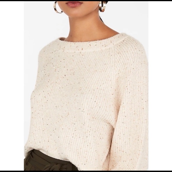 Express Ivory/Tan Sequin Sweater - size L - Picture 2 of 5